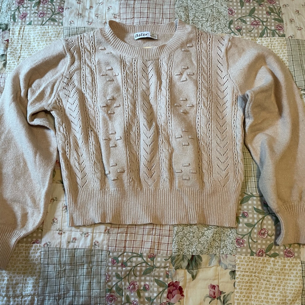 Light Beige Knit Crew Neck Sweater